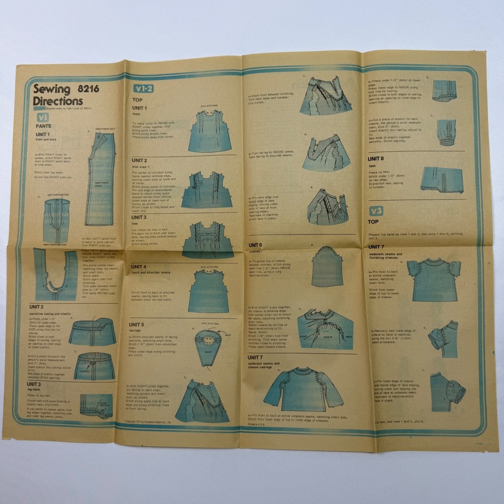 Simplicity 8216 Sewing Pattern Child Size 3 Multi-Color 1977 Boho Top Pants - Picture 7 of 7